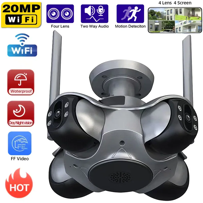

20MP Security Cameras Wifi Outdoor 4 Lens 4 Screens HD 1080p Infrared Two Way Audio CCTV Wireless Video Surveillance IP Camera