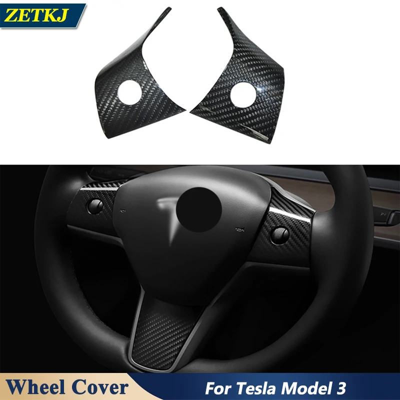 

3 pcs/set Real Carbon Fiber Steering Wheel Cover Protective Sheet Car Interior Decoration Modification Parts For Tesla Model 3