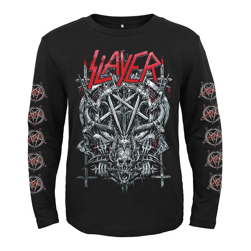 

Slayer Show No Mercy Long Sleeve T Shirt Mens Vintage Tshirt Harajuku Streetwear Hip Hop Cotton T-Shirt Tee Tops