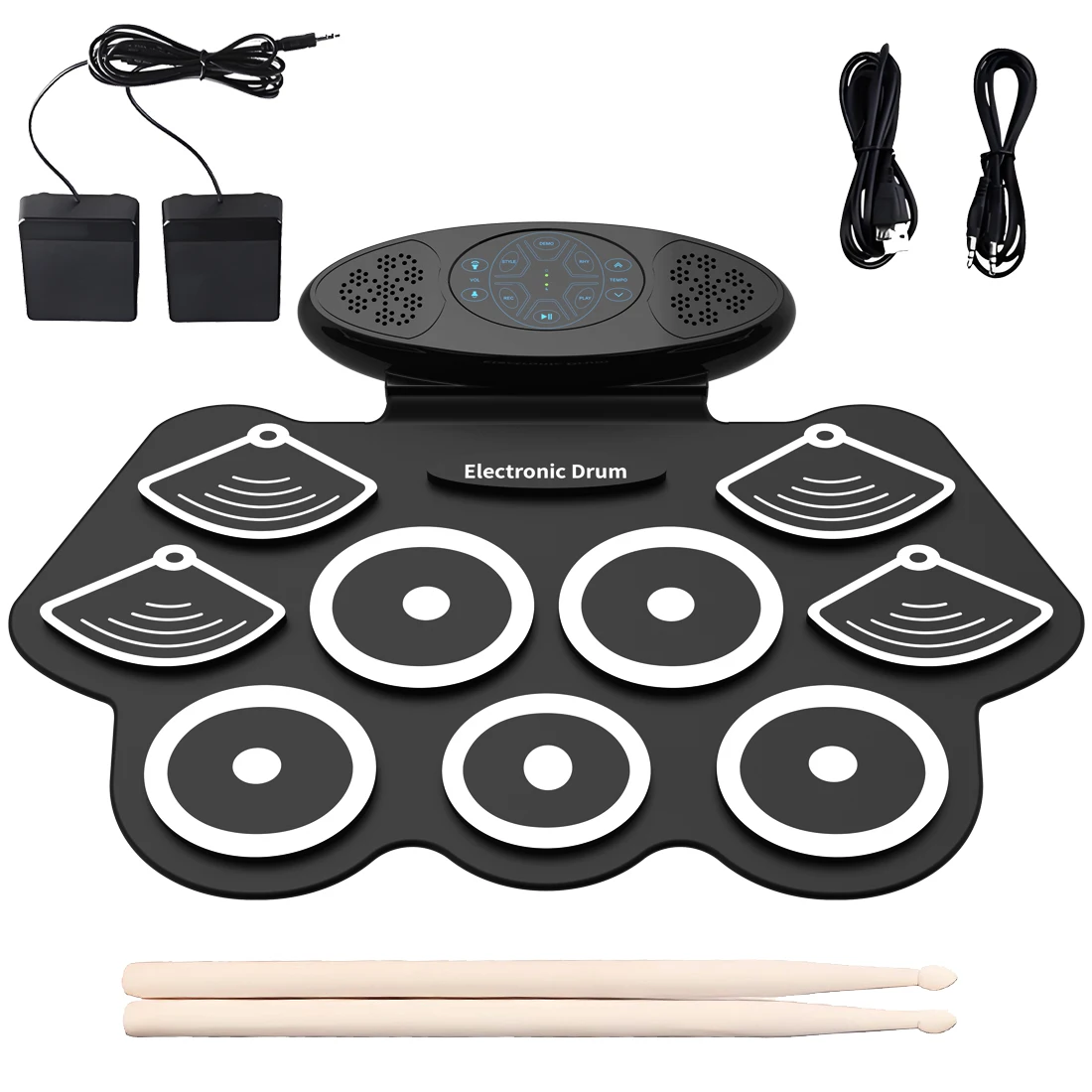 Portable Roll up Electronic Drum 9 Pads Silicone Electric Drum Set Come with Foot Pedals and Drumsticks for Music Practice