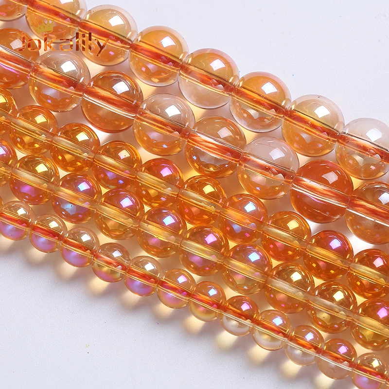 AB Colorful Clear Yellow Quartz Metallic Titanium Coated Crystal Beads For Jewelry Making Round Beads Diy Bracelets 6 8 10mm 15