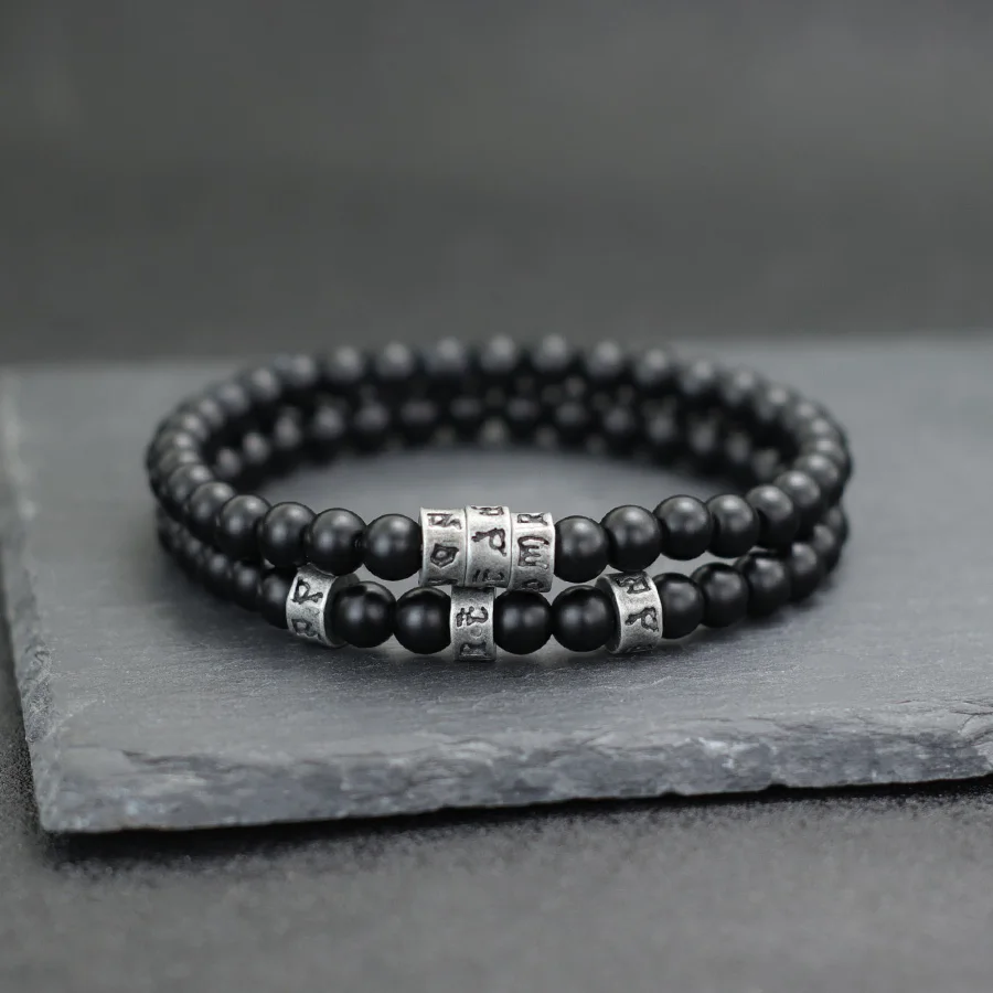 

Fashion Men Apparel Accessories Bracelet Set 6mm Obsidian Stone Buddhist Scriptures Beads Braslet Amulet Homme Casual Decoration