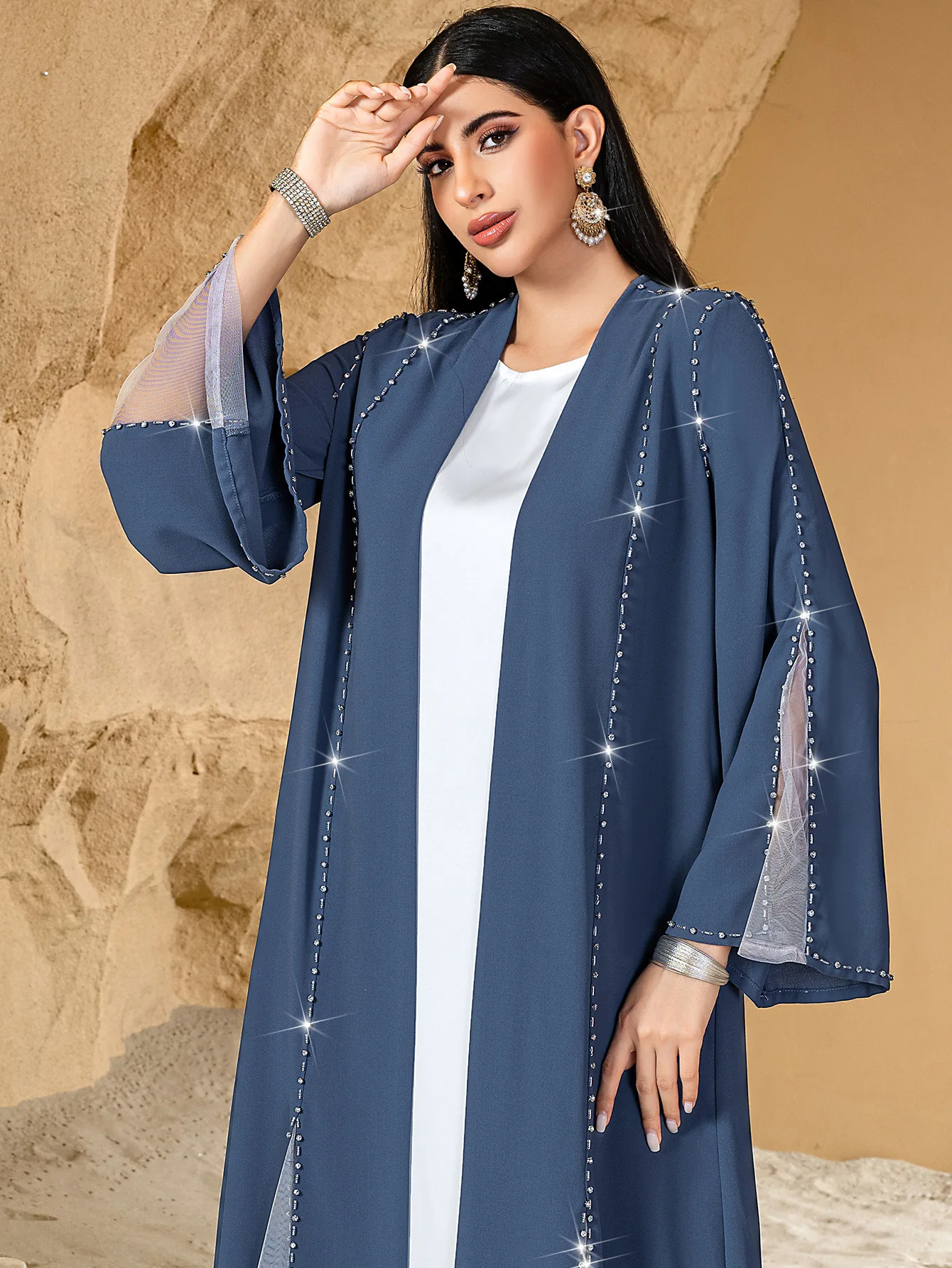 

Dubai Diamonds Open Front Abaya for Women Muslim Dress Turkey Kaftan Kimono Islamic Clothing Robe Saudi Marocain Femme Vestidos