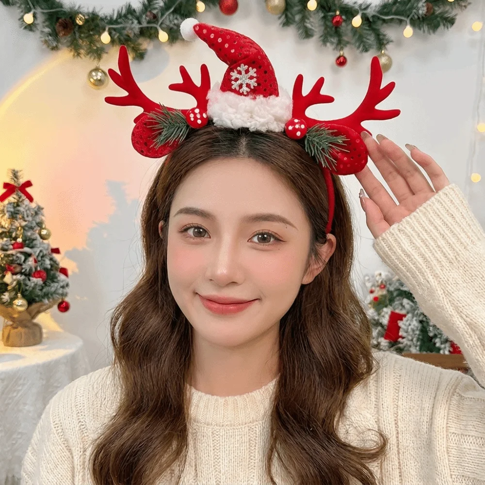 Reindeer Antlers Headband - Cosplay Red Velvet Antler Hairband Velvet
