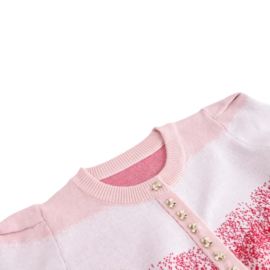 Pink Gradient Elegant Cardigan Sweater Women 2024 New Stylish Fashion Ladies Tops Long Sleeve Single-breasted Knitwear Jumpers