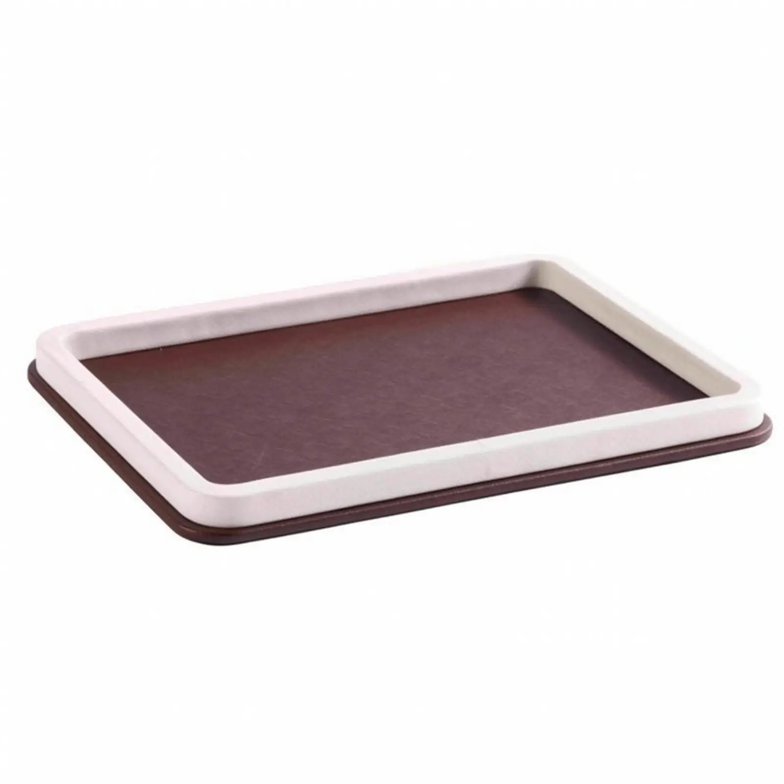 Rectangular Storage Tray with Raised Rim Space-Saving PU Leather and Wood Tray Low-Profile for Bedroom Vanity, Wardrobe Area,