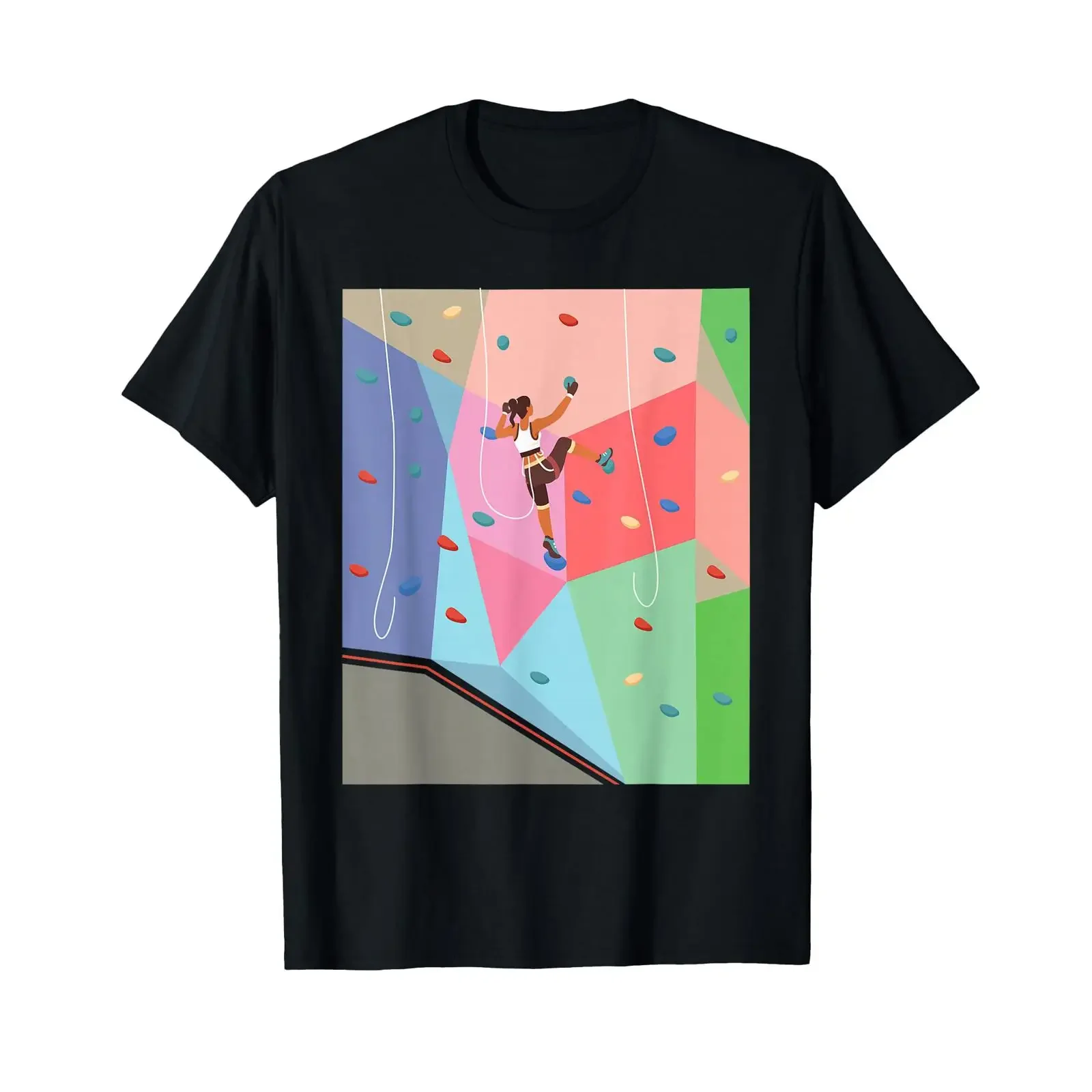 Mädchen beim Wandklettern, Felskletterin, Indoor-Sport, Abenteuer, T-Shirt, Vintage-Look, lässig, atmungsaktiv, Streetwear, leicht dehnbar.