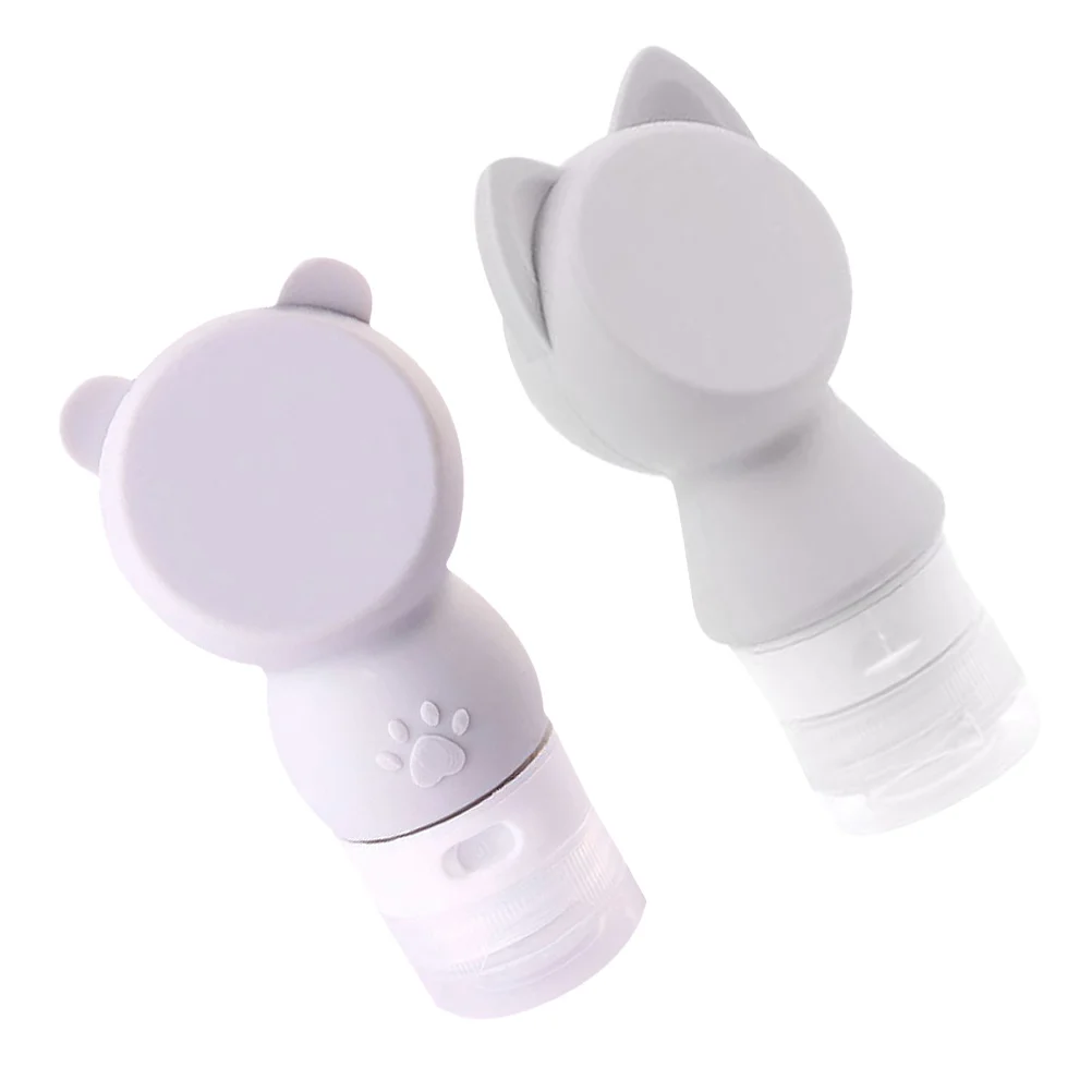 2 قطعة سيليكون الكرتون زجاجات فارغة المحمولة غسول موزع السفر زجاجات التخزين رمادي القط الدب نمط قابلة لإعادة الاستخدام التعبئة والتغليف الفرعية #3