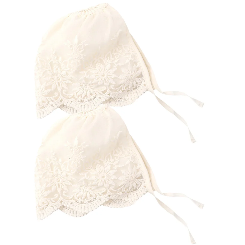 

2pcs Lace Bonnets Newborn Hat Soft Christening Wedding Baptism Sunhat For Infant Girls 0-3 Months