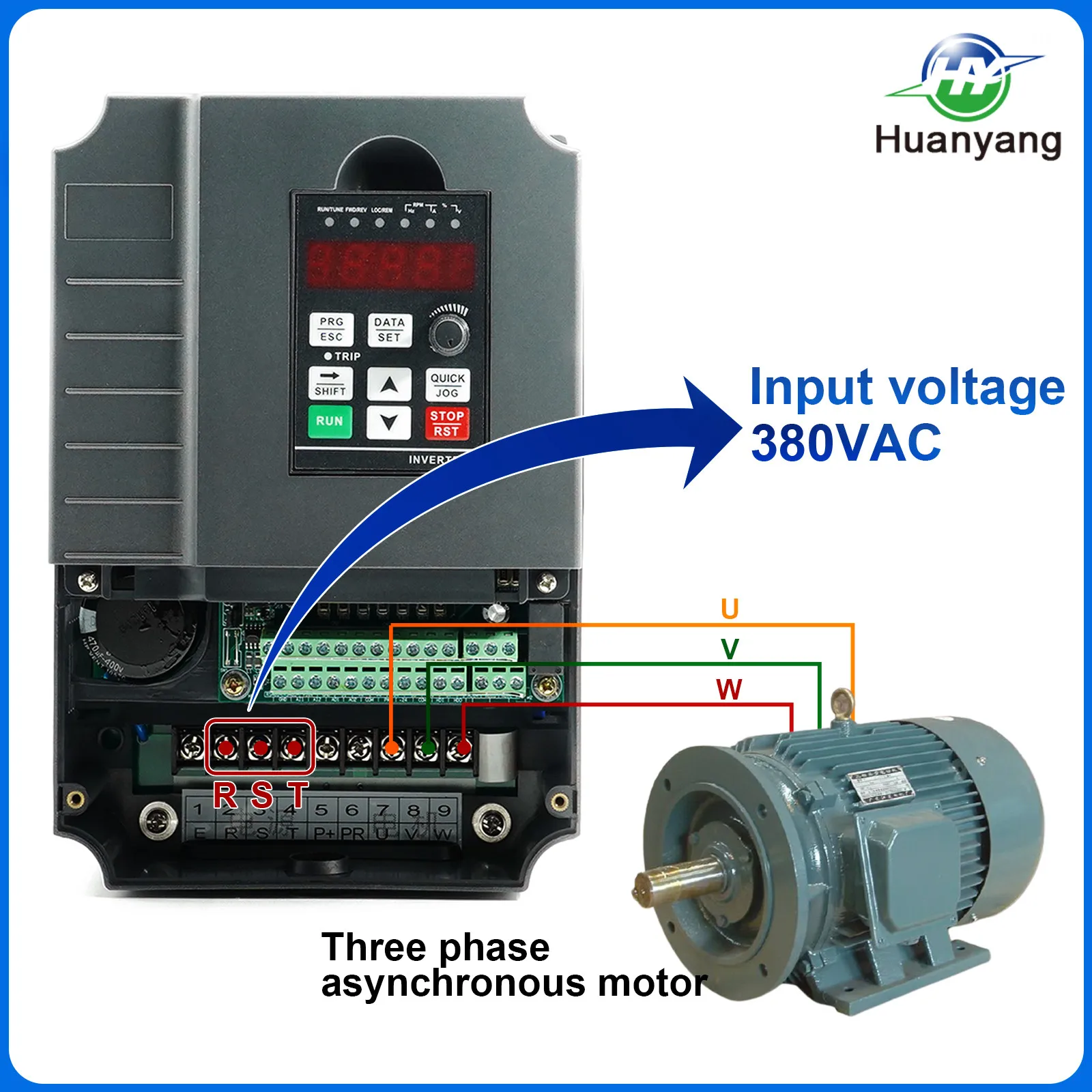 Imagem -03 - Huanyang-frequency Inverter com Cabo de Extensão e Braçadeira Controle Vector Unidade de Freqüência Variável 7.5kw 380v 50hz 60hz Estoque da ue