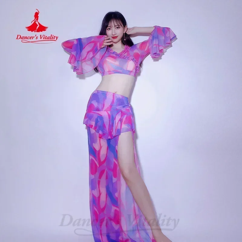 Terno de dança do ventre profissional para mulheres, Vestuário de treinamento profissional Conjunto de práticas de malha respirável