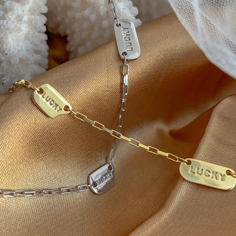 925 Sterling Silver Lucky Letter Necklace Simple Personality Women Pendant Choker Birthday Gift for Friends Exquisite Jewelry