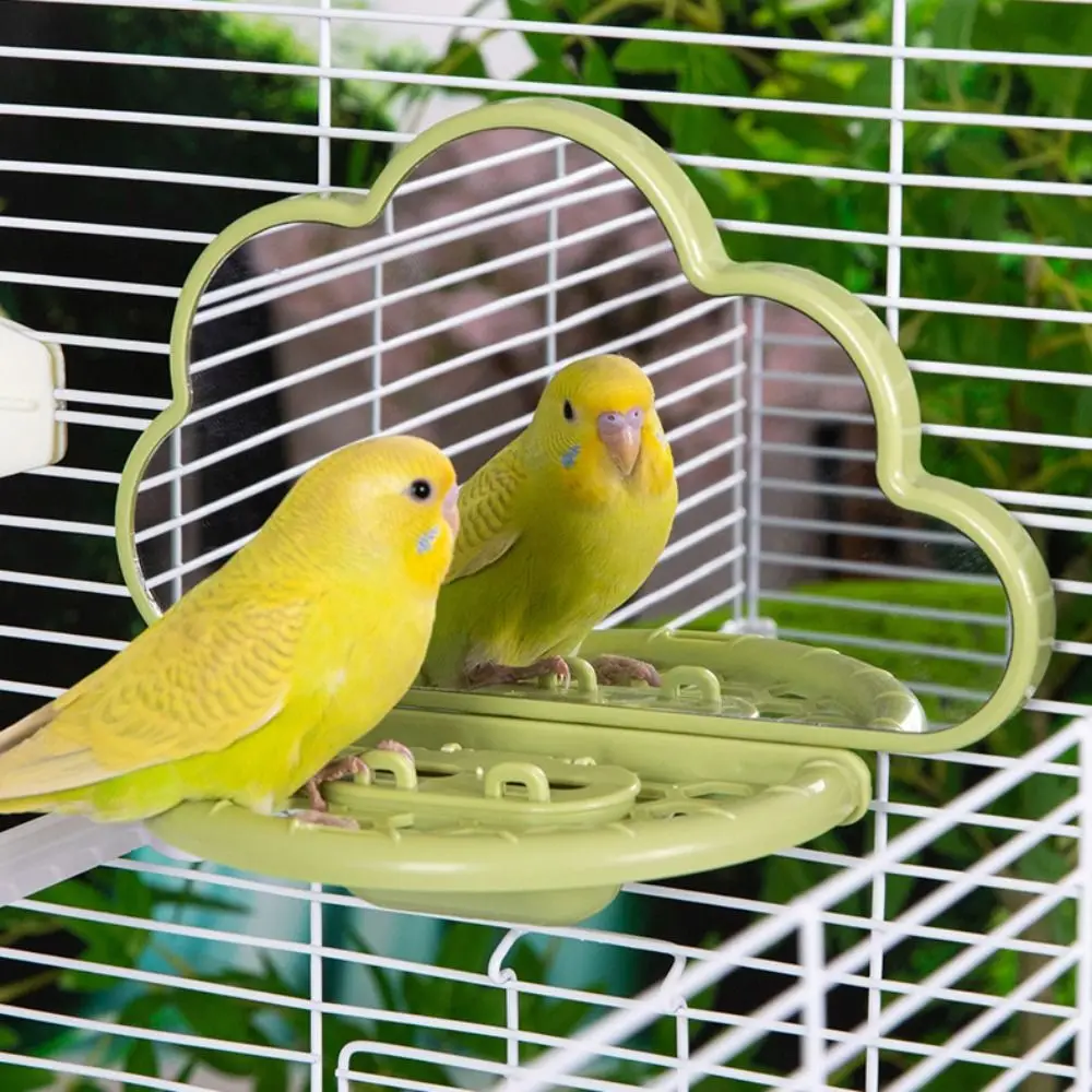 

Clouds Shape Bird Mirror With Perch Save Space Sturdy Bird Mirror Toy with Feeding Box Parrots Feeders Boredom Relief
