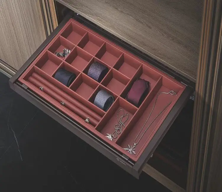 رف السراويل، إطار تلسكوبي قابل للسحب، خزانة الملابس، سلة سحب منزلية، رف السراويل من نوع الدرج، مجوهرات جلدية مثبتة على الجانب #6