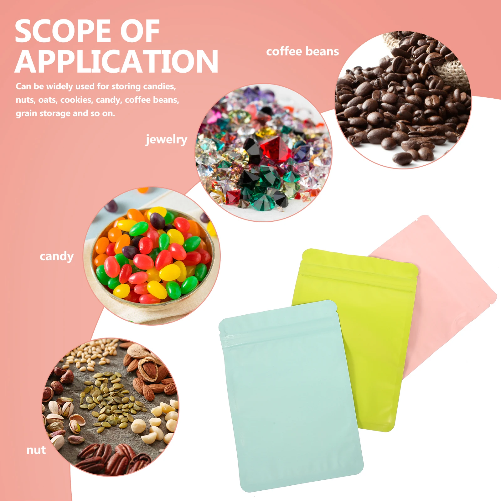 

150 Pcs PET Food Storage Bags Sealed Pouches for Snacks C ies Nuts Cookies Reusable Self Seal Bags Tearable Design