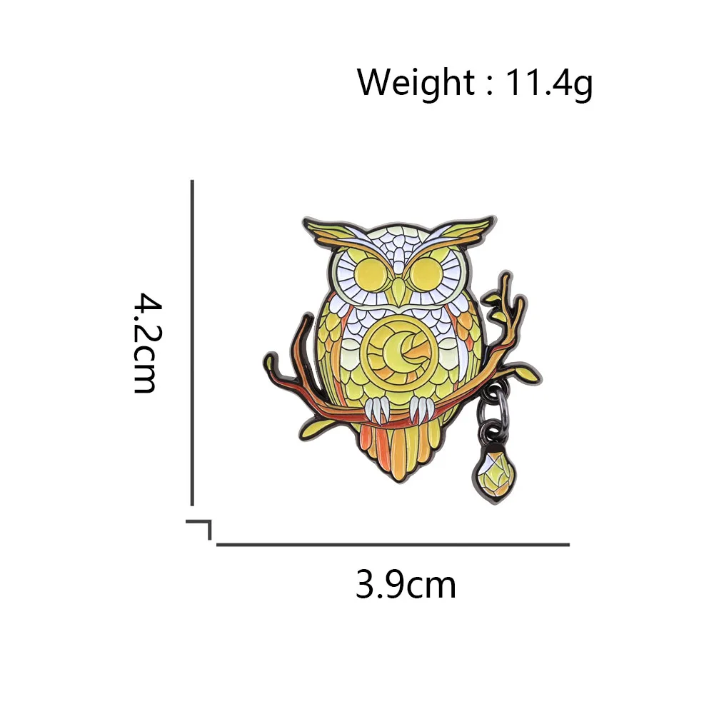 Stained Glass Style Mysterious Owl Enamel Brooch Moon Phase Pattern Crystal Pendant Badge Clothing Bag Accessories Friend Gift