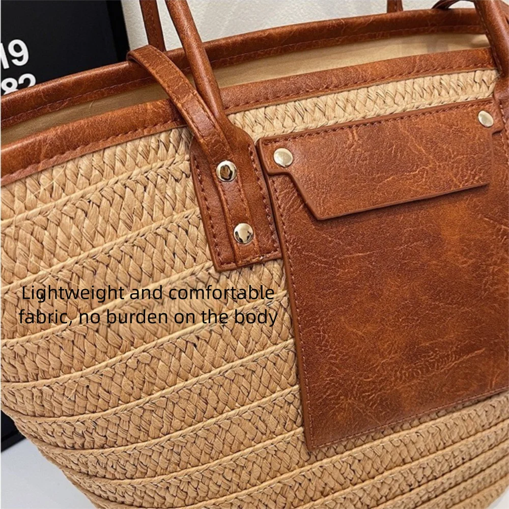 

Vintage Style Straw Baskets Bag Raffia Circle Handmade Woven Woven Shoulder Bag Rattan Material Bohemian Design Beach Bag
