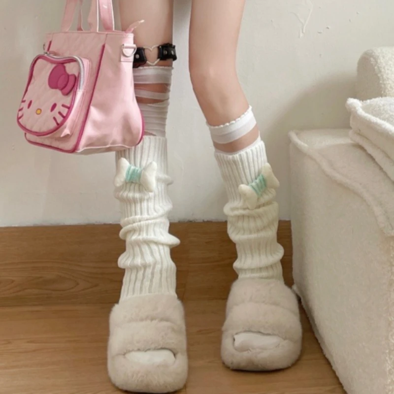 JK Lolita Cute Bone Knitted Leg Warmers Female Kawaii Candy Colored Stacked Socks Y2K Subculture Hot Girls Versatile Leg Covers