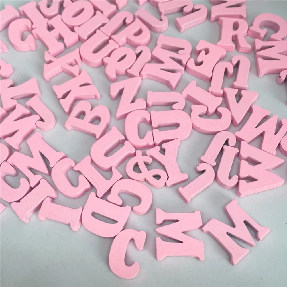 100 Pcs English Letter Wood Slices Wooden Crafts Accessories Creative Chip Puzzle DIY Chips Pink