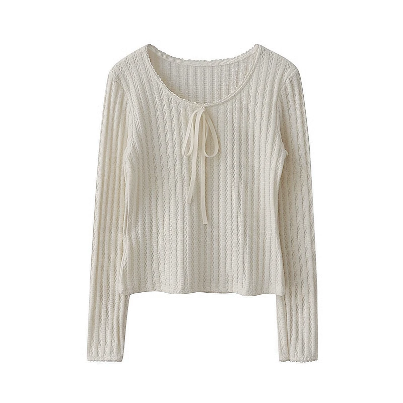 

Женский осенний топ, французский милый вязаный свитер, жаккардовая базовая рубашка на шнуровке, элитная нежная футболка