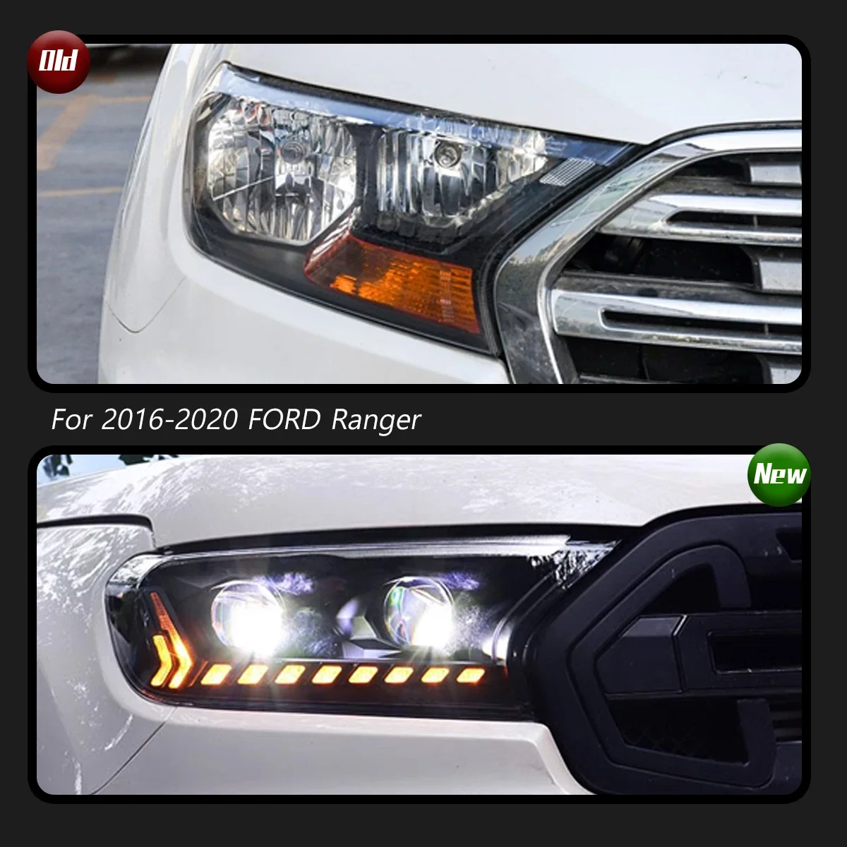 TYPY New LED Headlight Upgrade Modified Full Head Lamp Turn Signals Daytime Running Lights For 2016-2020 Ford Ranger