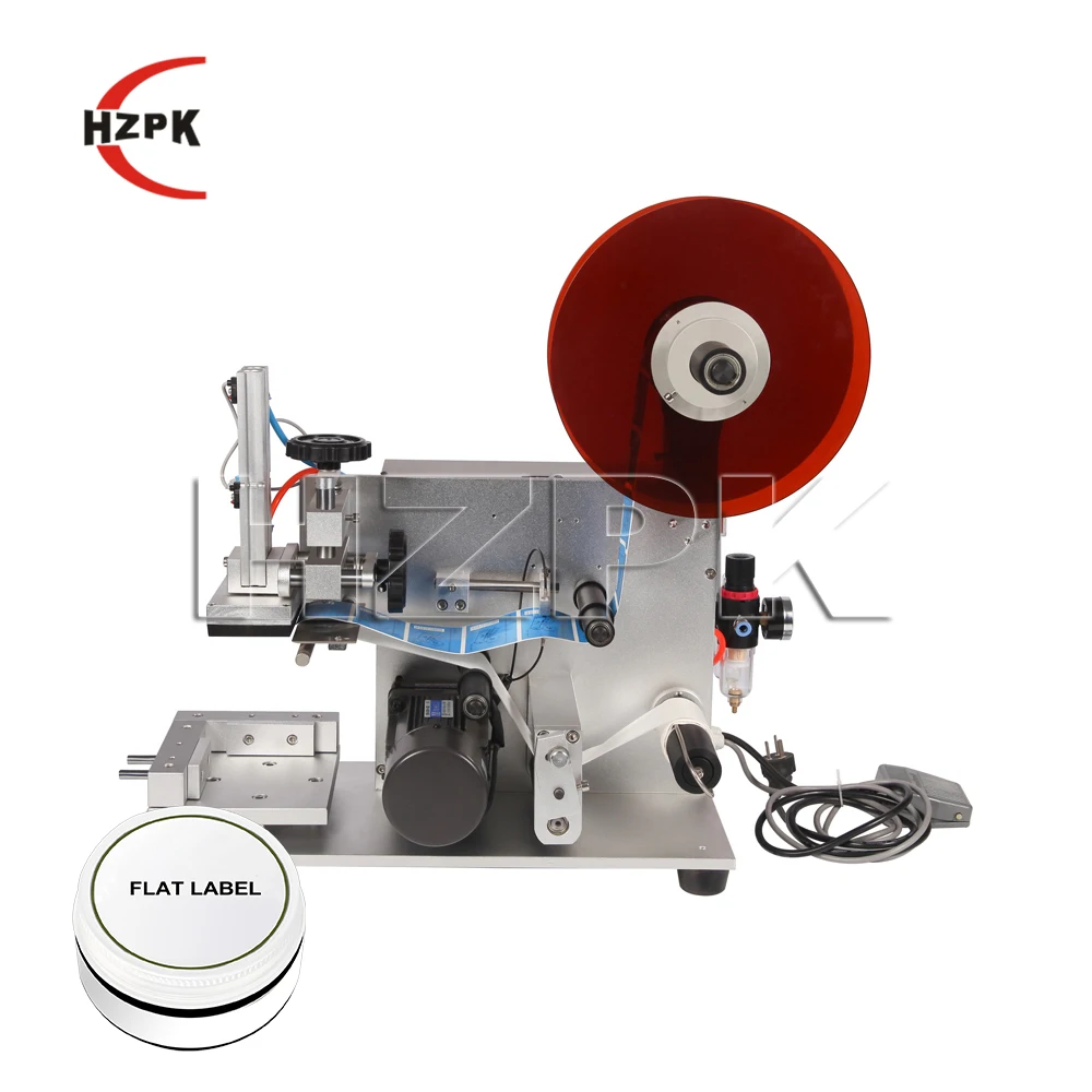 

HZPK Semi Automatic Plastic Nail Polish Flat square Bottle Box Surface Adhesive Sticker Label Labeling Machine Desktop Labeler