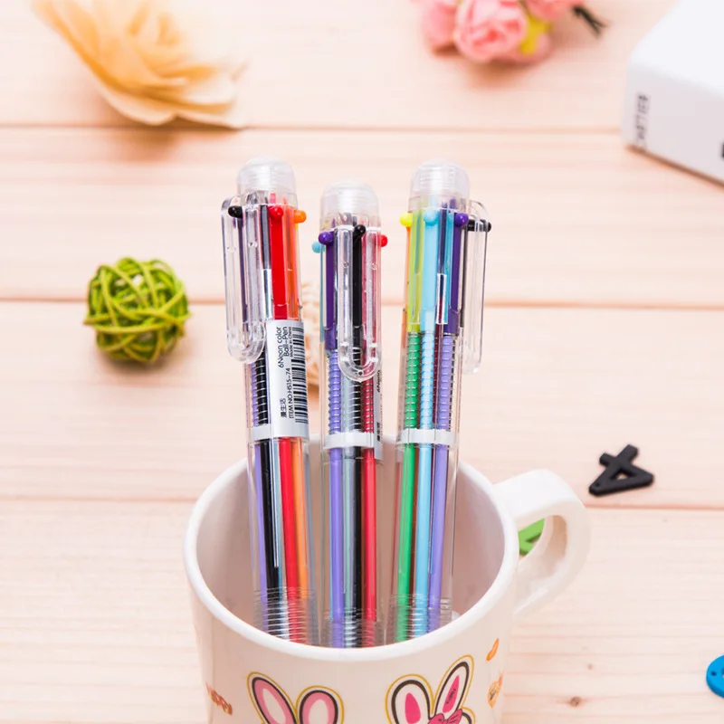 50 pcs wholesale Ballpoint Pens Creative Stationery transparent 6 Color pressing Color Ball Pen Oil Pen Stationery