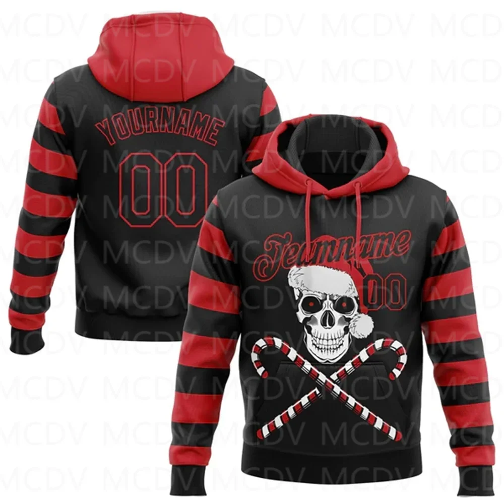 Red Black-White 3D Skulls And Christmas Santa's Hat Sports Pullover Sweatshirt 3D Printed Hoodies Unisex Casual Street Tracksuit