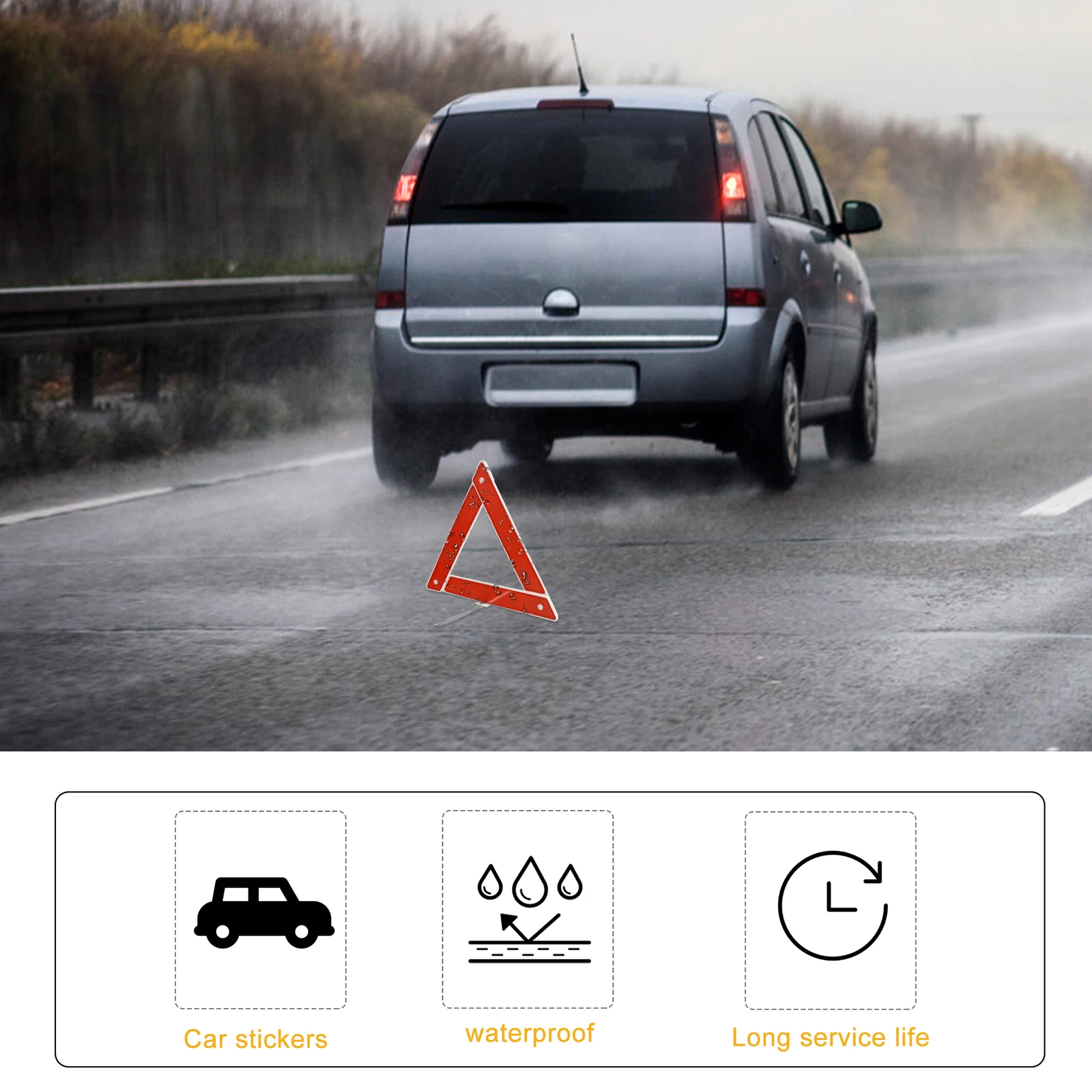 

2pcs Warning Sign Emergency Triangle Car Reflector Safety Tripod Traffic Reflective Folding Design Strong Structure Road