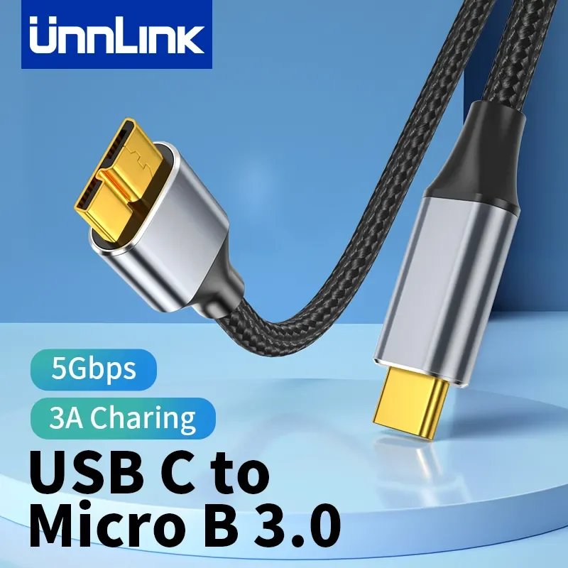 Unnlink USB C to Micro B 3.0 Cable 5Gbps Type C Data Cord for Macbook Samsung Hard Drive Disk HDD SSD Case Camera