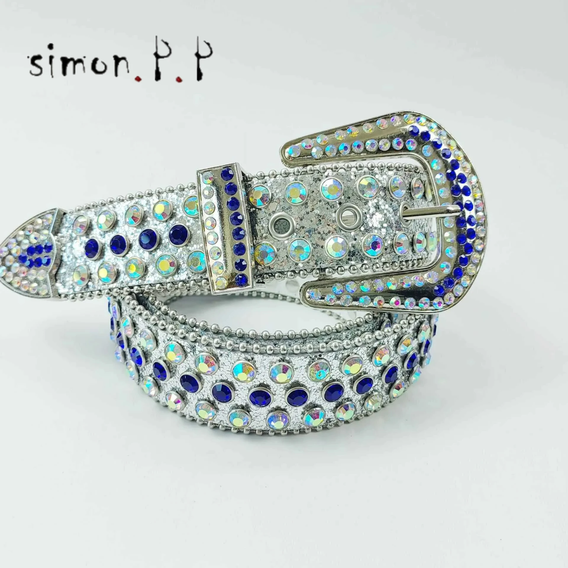 Belts New Style Rhinestone Sequin Wide Belt Fashion Holeless Nude Blue Versatile Womens Dance Belt Q240814