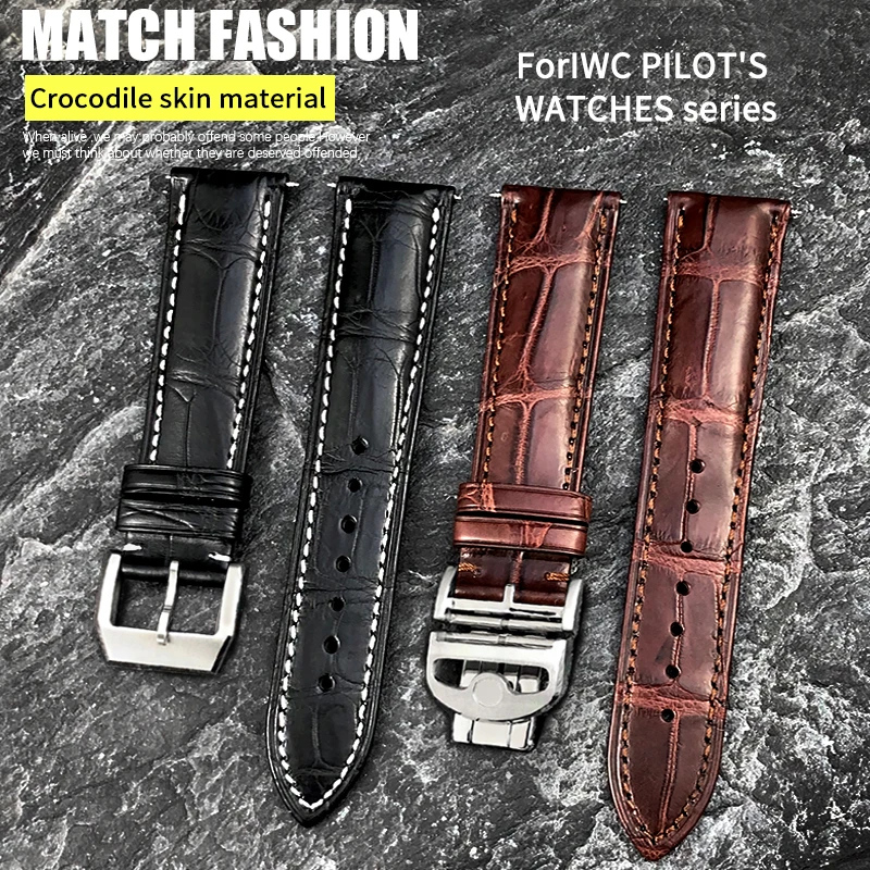 

20mm 21mm 22mm Crocodile Skin American Crocodile Bamboo Leather Watchband for IWC Big Pilot's Watches Mark Portofino Watch Strap