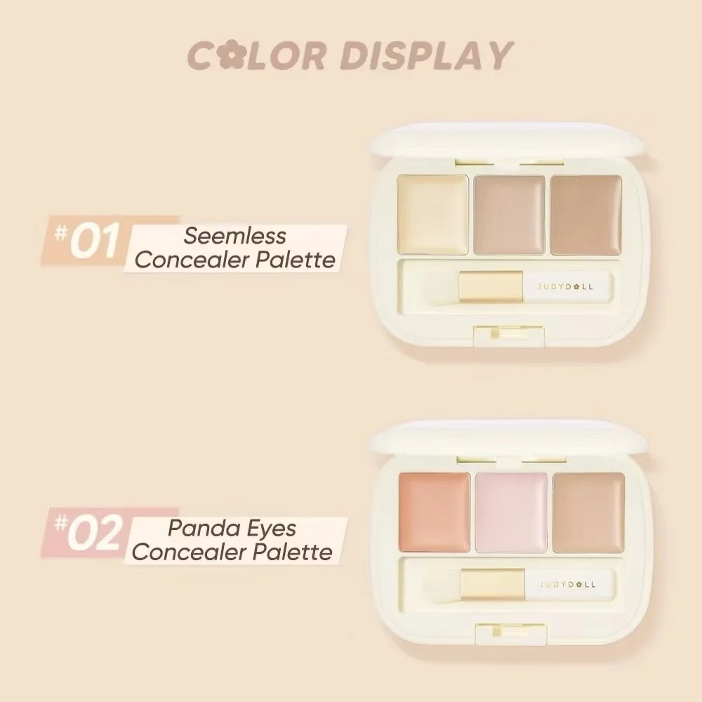 Judydoll Tavolozza di correttori a tre colori Macchie per imperfezioni Cicatrici da acne Copertura dei problemi di strappo Riempimento Copertura completa ad alta pigmentazione