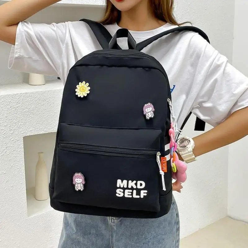 Fashion Girl College School Bag Solid Color Women Backpack Striped Book Packbags for Teenage Travel Shoulder Bag Rucksack