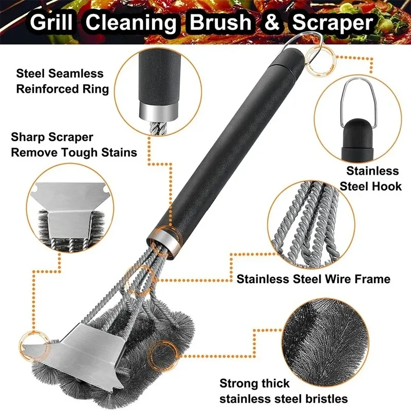 BBQ grill cleaning brush steel wire brush for cleaning BBQ grill and BBQ stove steel brush specialized cleaning tool for BBQ - view 2