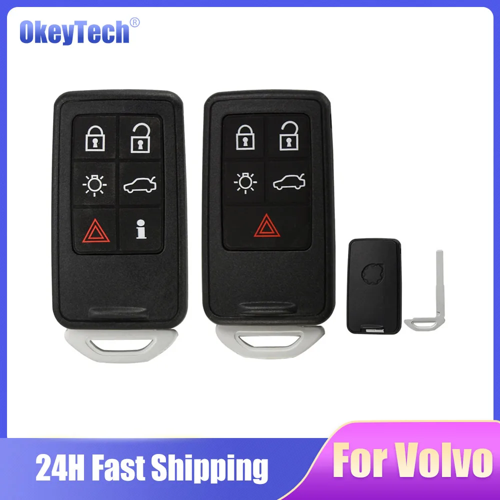 Okeytech Smart Car Key Replacement for for Volvo S60 V60 V70 S80 XC70 XC60 2008-2017 5/6 Buttons Remote Keyless Case