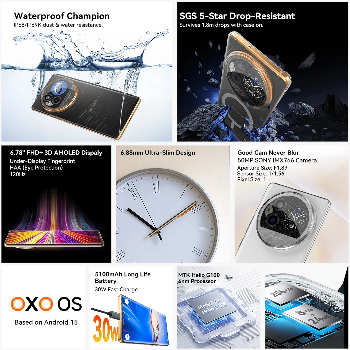 [World Premiere] IIIF150 Action 15 Pro Smartphone 6.78" AMOLED FHD+ 120Hz Screen MTK Helio G100 IP68 IP69K Waterproof 5100mAh