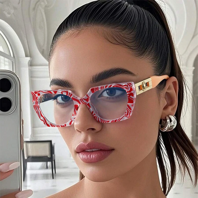 New Fashion Women Floral Patchwork Square Anti Blue Light Myopia Glasses Ladies Girl Shortsighted Spectacles Custom Prescription
