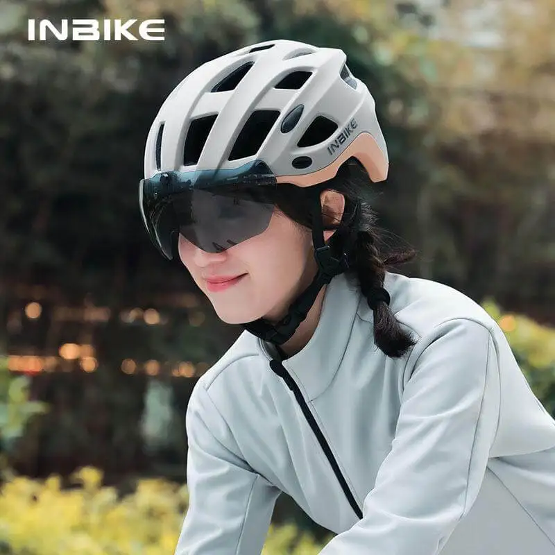 

INBIKE Bicycle Helmet for Women Cycling Riding Helmet Adjustable with Detachable Goggles Taillight MTB Mountain Bike Accessories