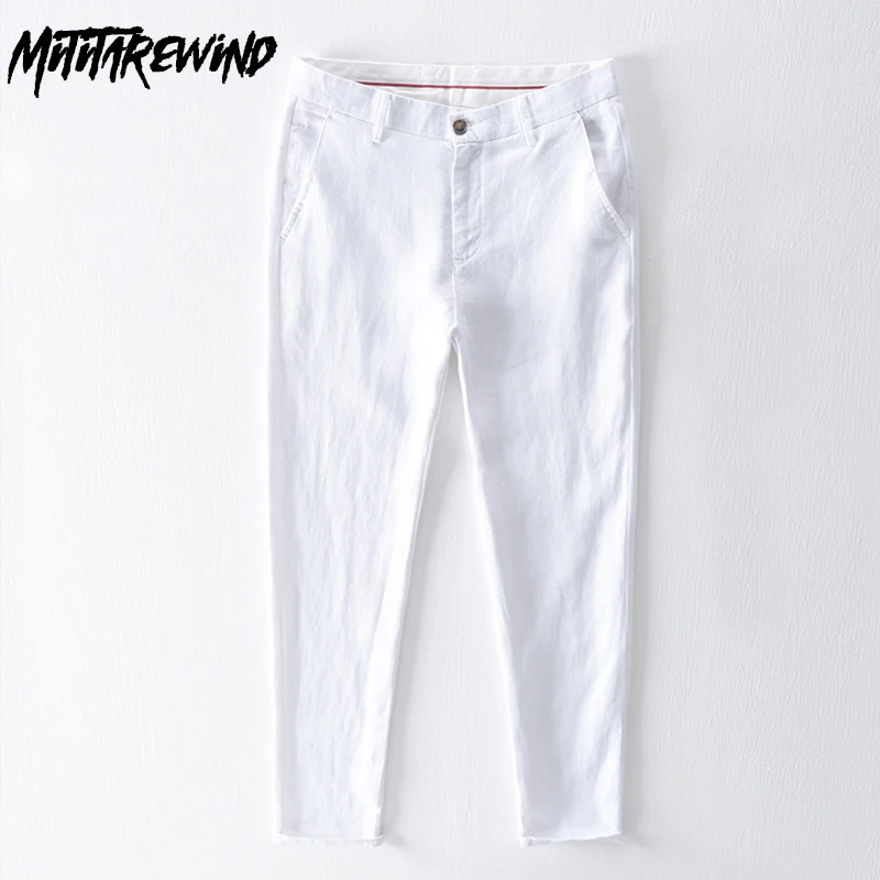 

Summer 100% Linen Pants for Men Daily Causal White Pant Mid-waist Straight Trousers Japanese Breathable Simple Pant Versatile