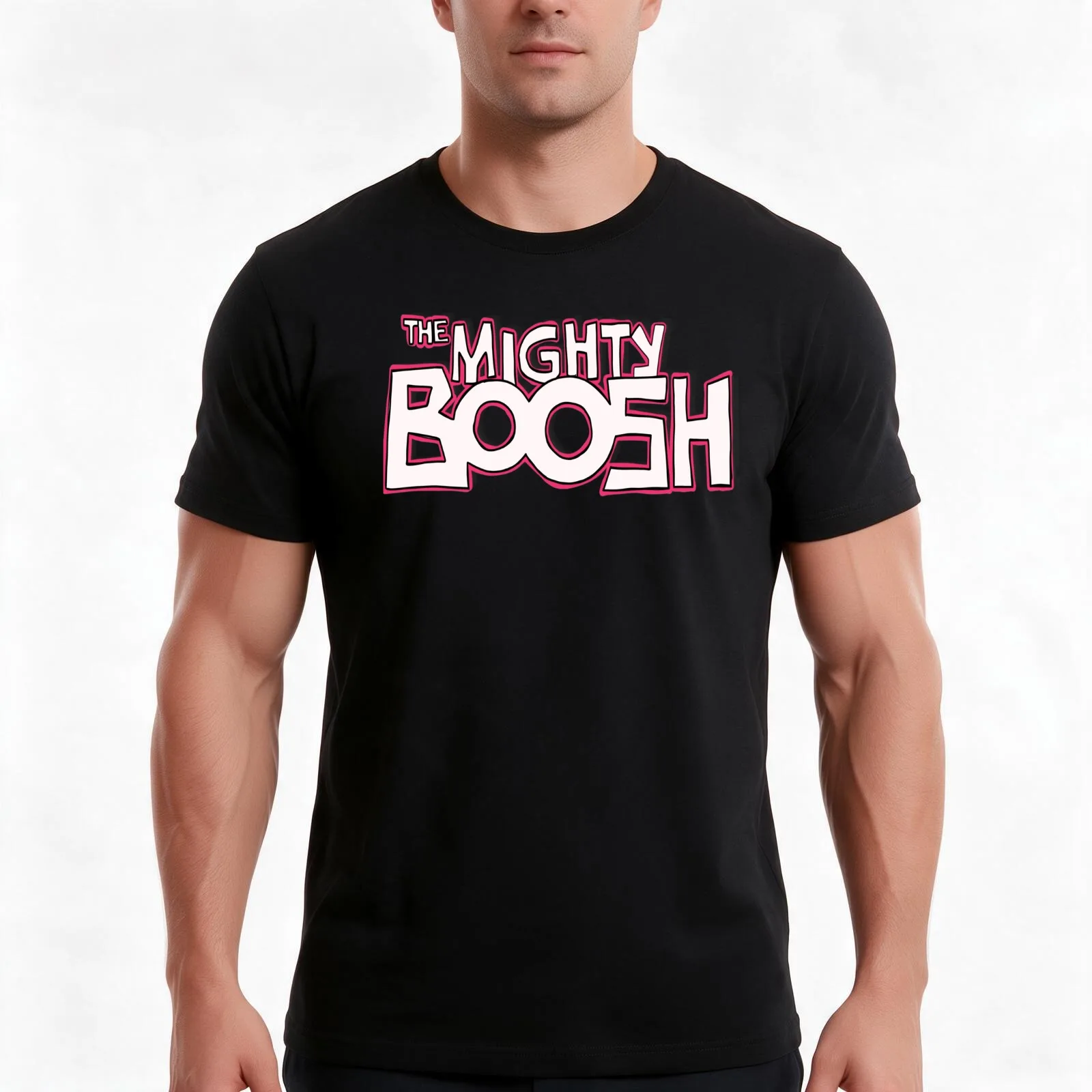 The Might Boosh hand drawn logo T-Shirt, Summer Casual Cotton Tee, Oversized Streetwear Tops, Vintage Graphic Print, 100% Cotton