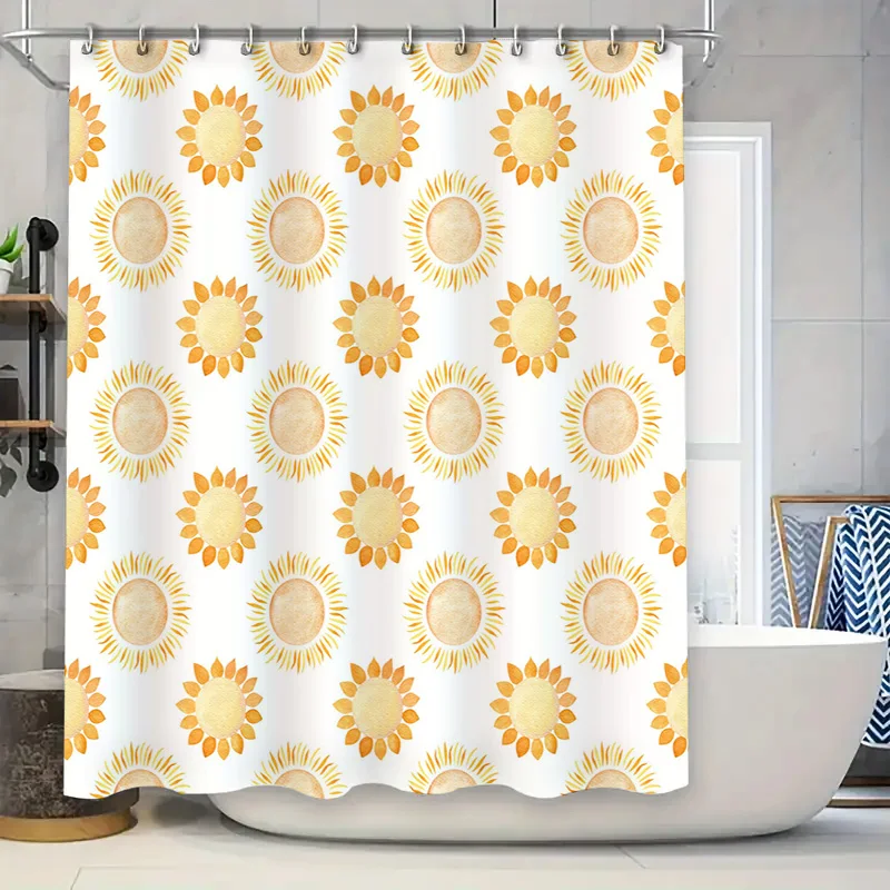 

Sunflower Shower Curtain White Background with Yellow Orange Sun Patterns Decorative Bath Towel Cover for Home Bathrooms Easy In
