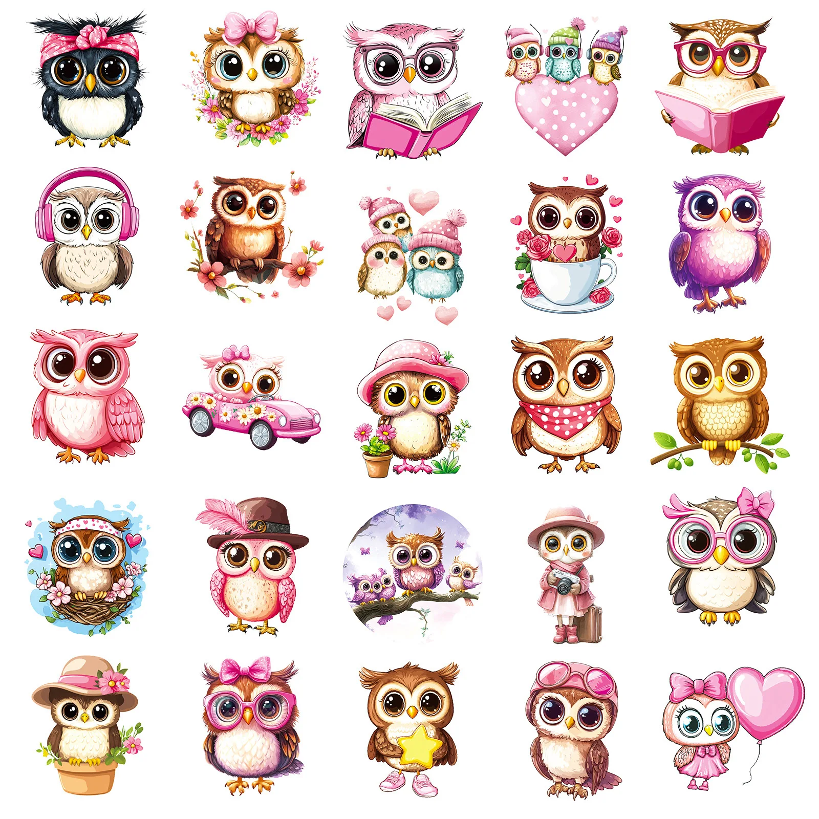 56 قطعة Kawaii البومة الكرتون ملصقات الوردي نمط الحيوان الكتابة على الجدران الديكور DIY بها بنفسك اللعب الثلاجة المحمول الغيتار سيارة دراجة سكيت الشارات