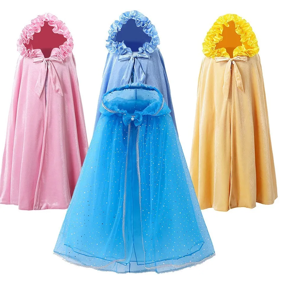 Girls Snow Queen Elsa Cloak Mantle Kids Cosplay Cinderella Rapunzel Coat Children Birthday Party Dress Girl Aurora Rapunzel Cape