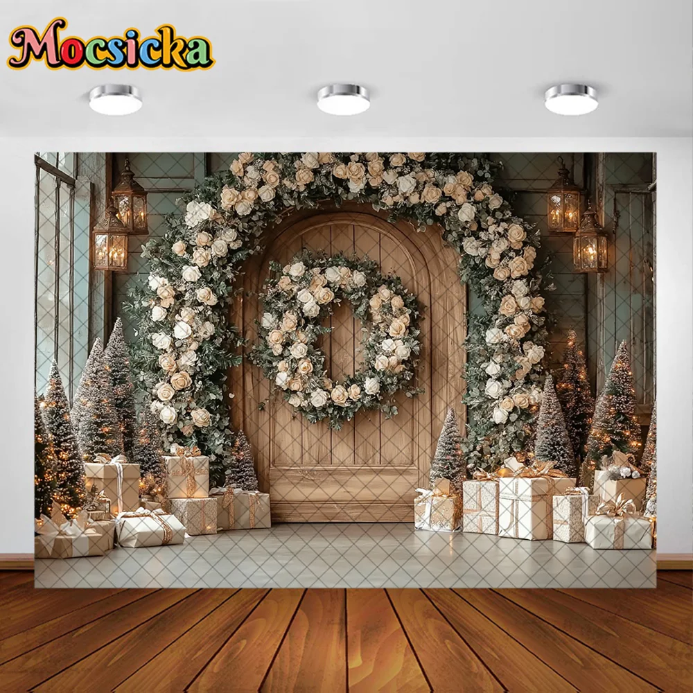 Mocsicka التصوير خلفية شجرة عيد الميلاد إكليل عيد الميلاد الديكور الأسرة عطلة صور خلفيات الصور للصور