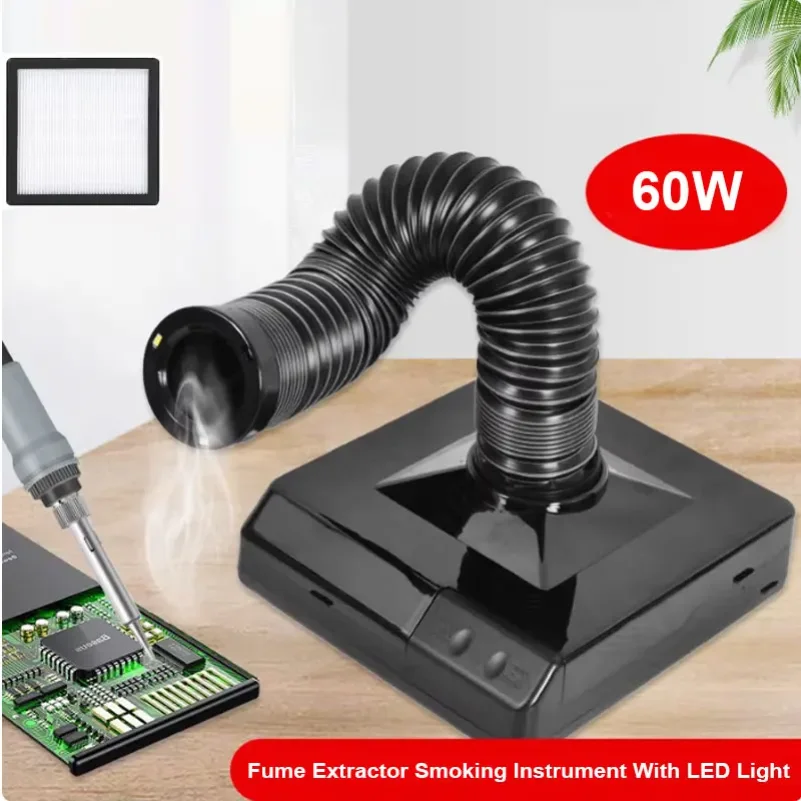 60w-はんだごてヒューム抽出器-ledライト付き-esdカーボンフィルタースポンジ-電子部品修理用喫煙器具