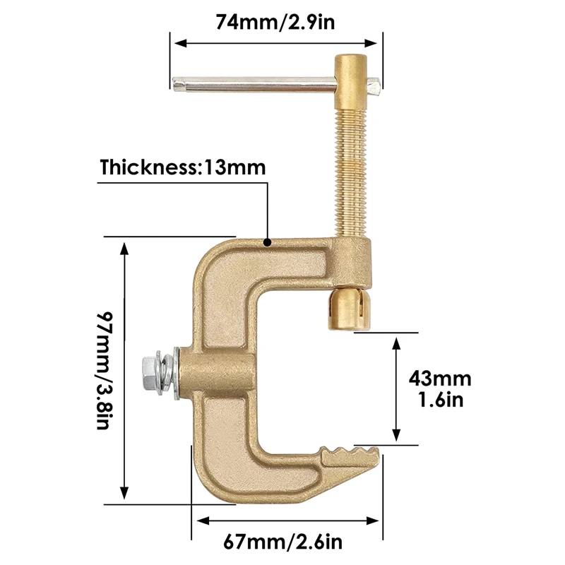 Welding Ground Clamp, 500A Current G-Type Solid Brass Ground Clamp, 43Mm Jaw Width For Tig Mig MMA Welders