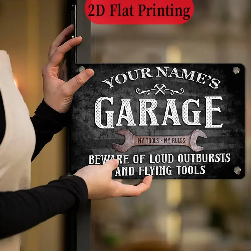 [2D Flat] 1pc Personalized Name Retro Garage Beware Flying Tools Funny Tin Sign Decor (Only For Decoration) view 6