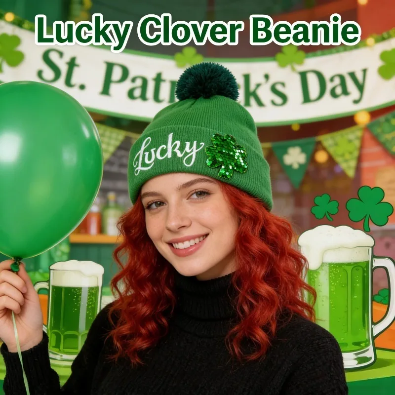 

2026 Новая коллекция, шерстяная шляпа ко Дню Святого Патрика, кепка с ирландской вышивкой, зеленая теплая шляпа, костюм для тематической вечеринки, реквизит