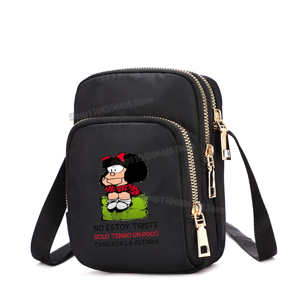 Bolso Mafalda para mujer, bolso para teléfono móvil Basta, bolso cruzado de nailon, bolso con correa para el hombro, bolso cuadrado para adolescentes y mujeres